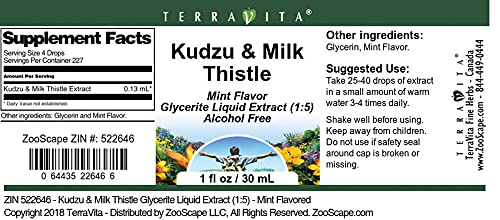 Kudzu &amp Milk Thistle Glycerite Liquid Extract (1:5) - Mint Flavored (1 oz ZIN: 522646) - 3 Pack