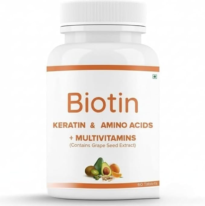 Beard Biotin- 100% Vegan 60 Tablets (Pack of 1) | Promotes Stronger &amp Thicker Beard Growth Powered with Vitamin A Vitamin E Vitamin B7 Keratin &amp Amino Acids
