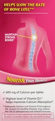 Caltrate 600 Plus D3 Calcium and Vitamin D Supplement Tablets Bone Health Supplements for Adults - 60 Count (Pack of 4)
