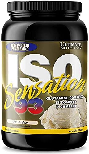 Ultimate Nutrition Iso Sensation 93 with Glutamine Whey Protein Isolate Powder 30 Grams of Protein Low Carb Protein Shakes Keto Friendly 2 Pounds Vanilla Bean Flavoured