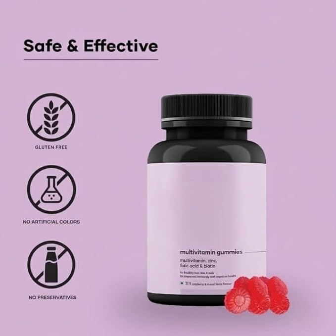 GHC Multivitamin - 100% Vegan 30 Gummies (Pack of 1) | Promotes Thick Hair &amp Restores Skin Glow Powered with Multivitamin Biotin Zinc &amp Folic Acid | Paraben SLS-Free Sulphate-Free