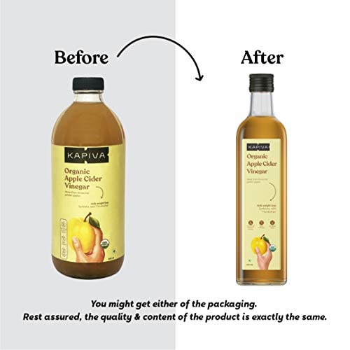 Kapiva Organic Apple Cider Vinegar with The Mother (in Glass Bottle) - Certified Organic - Synbiotic in Nature 500ml - Pack of 2