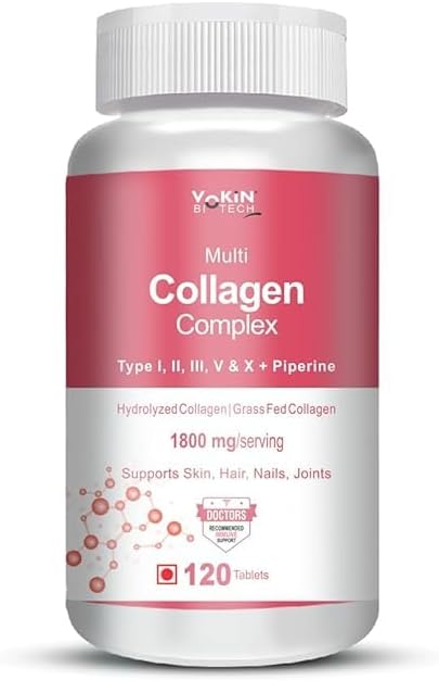 Biotech Multi Collagen Complex Peptide with All 5 Types I II III V &amp X Supports Skin Hair Nails &amp Joints 120 Tablets