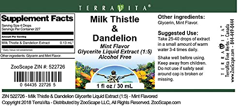 Milk Thistle &amp Dandelion Glycerite Liquid Extract (1:5) - Mint Flavored (1 oz ZIN: 522726) - 3 Pack