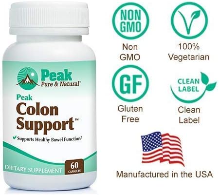 Peak Pure &amp Natural Colon Support - Colon Cleanse and Detox Supplement for Digestive Health - Gut Health Support with Inulin and Senna Leaf Extracts - with Fiber Prebiotics and Probiotics - 1 Pa
