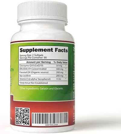 Extra Strength CoQ10 Complex Enhanced with EPA/DHA Lecithin Flaxseed and Vitamin E (180 Softgels)