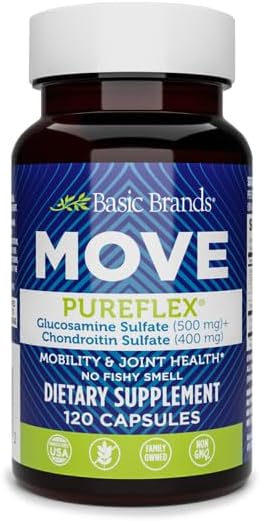 Basic Brands -Move Pureflex Glucosamine Chondroitin 120 Capsules – Joint Support Supplement for Cartilage Mobility &amp Flexibility – Glucosamine Sulfate &amp Chondroitin Sulfate – Made in USA