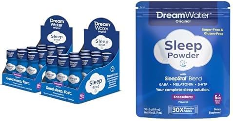 Dream Water Sleep Aid Supplement Drink Snoozeberry 24-Count + Dream Water Sleep Aid Powder Snoozeberry 30-Count
