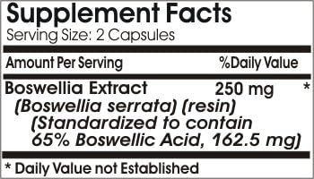 Boswellia Standardized Extract 250mg // 100 Capsules // Pure // by PureControl Supplements
