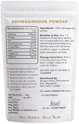 Natural Ashwagandha Powder - Ayurvedic Root Extract for Stress Relief Energy Boost Focus &amp Sleep Quality - Vegan Non-GMO Chemical-Free 226g