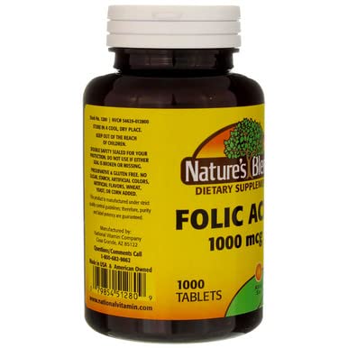 Nature's Blend Folic Acid 1000 mcg - 1000 Tablets Pack of 3