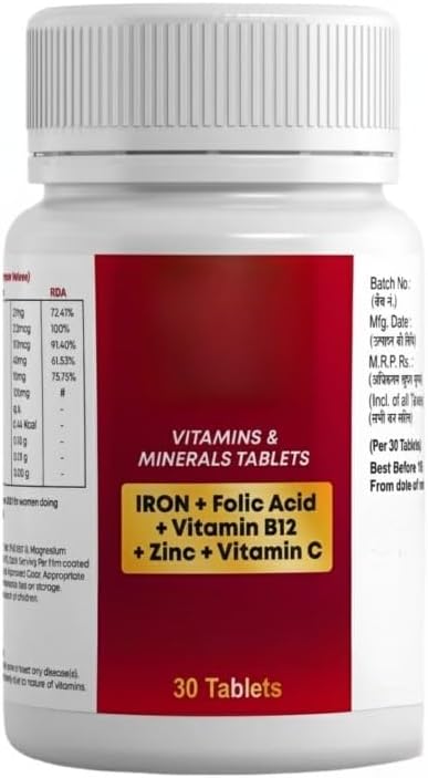 Iron B12 FOLIC Acid VIT C for Healthy Energy Stamina Immunity (Pack of 1 30)