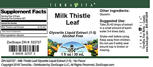 TerraVita Milk Thistle Leaf Glycerite Liquid Extract (1:5) - No Flavor (1 oz ZIN: 522727) - 3 Pack