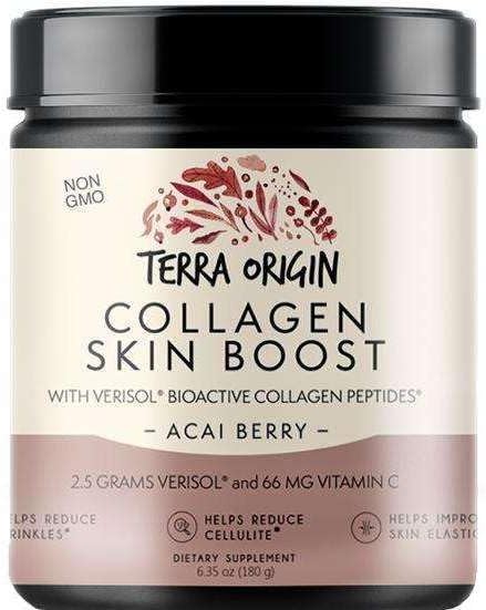 TERRA ORIGIN Collagen Hydrolyzed Peptide Powder | Supports Healthy Skin Hair and Nails | with Verisol and Vitamin C for Women and Men | Acai Berry