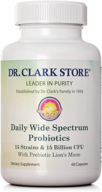Dr Clark Store Daily Probiotics Deliver 15 Billion CFU 60 Capsules 30 Day Supply to Quickly Support Your Digestive System Balance Maximize Nutrient Absorption and Optimize Daily Gut Comfort