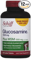Schiff Glucosamine 1500mg Plus MSM and Hyaluronic Acid 150 tablets - Joint Supplement (Pack of 12)
