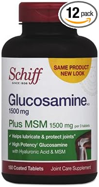 Schiff Glucosamine 1500mg Plus MSM and Hyaluronic Acid 150 tablets - Joint Supplement (Pack of 12)