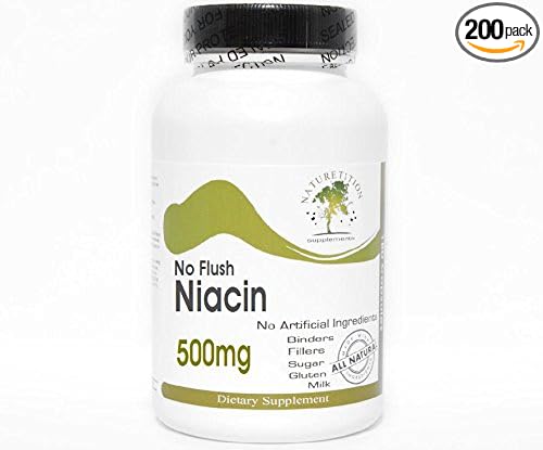 No Flush Niacin 500mg ~ 200 Capsules - No Additives ~ Naturetition Supplements