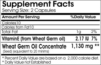 Wheat Germ Oil 1130mg ~ 200 Capsules - No Additives ~ Naturetition Supplements