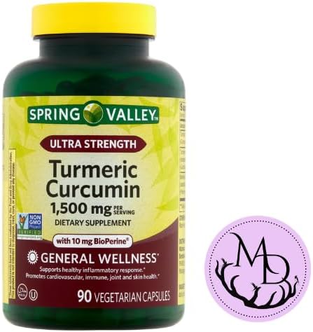 Spring Valley Turmeric Curcumin 1500mg- with Black Pepper Vegetarian Capsules 90ct +DRI Store Sticker.