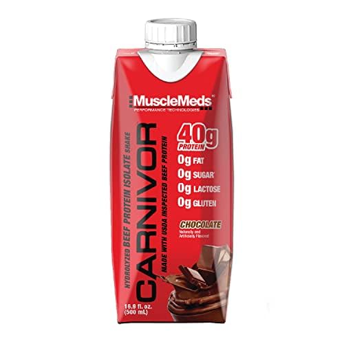 MuscleMeds Carnivor RTD Ready to Drink Protein Lactose Free Sugar Free 40g Isolate Protein Muscle Building Recovery Chocolate 16.9 Fl Oz (Pack of 12)