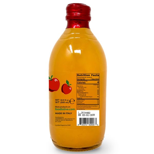 Food To Live Organic Apple Cider Vinegar 500 ml – Raw Italian Natural Vinegar with the Mother Unfiltered Unpasteurized Non-GMO Vegan Bulk Glass Bottle (Pack of 6)