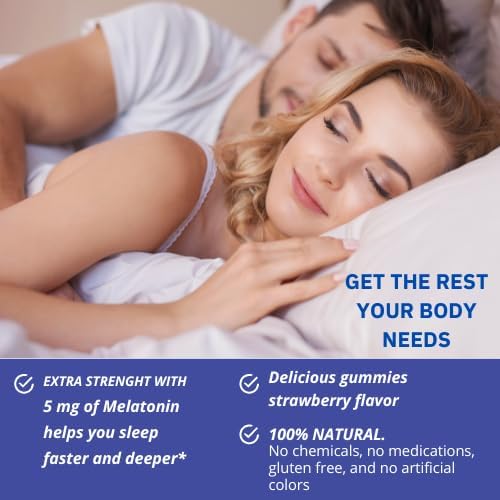 Melatonin Gummies Natural Sleep Support – Maximum Strength 5 mg Per Serving- Strawberry Flavor – Vegetarian - Gluten Free – 100% Natural – 90 Gummies