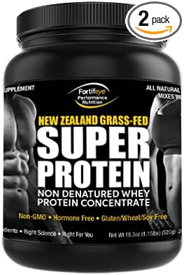 Fortifeye Super New Zealand Grass Fed Whey Protein Vanilla Flavor 40 Servings 2 Pack - Non-Denatured Organic Grass Fed Whey Protein Powder for Workout Sports Nutrition &amp Improve Immune System