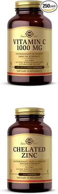 Solgar Vitamin C 1000 mg 100 Vegetable Capsules - Antioxidant &amp Immune Support Chelated Zinc 250 Tablets - Zinc for Healthy Skin