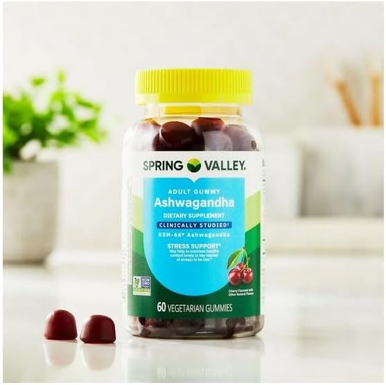 H4U Spring Valley Ashwagandha Vegetarian Gummies for Stress Support Dietary Supplement Cherry Flavor 60 Count (Gummies - Cherry)