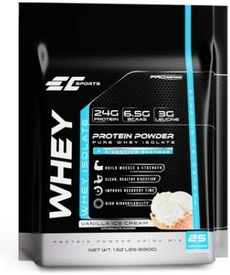 EC Sports Whey Protein Powder Vanilla Ice Cream Mix w/Digestive Enzymes - Isolate Supplement Collagen Peptides w/Swift Reform - 25 Servings
