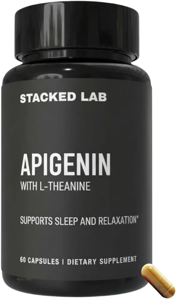 Apigenin with L-Theanine for Better Sleep | Premium Sleep Support Relaxation &amp Sleep Quality Aid | Non-Drowsy Melatonin Free | 60 Capsules