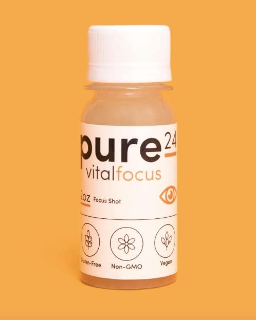 Pure Focus Booster Shot Ashwagandha Valerian and Turmeric - Brain Support Supplement - Improved Energy Memory Focus Clarity &amp Mood - Gluten-Free Non-GMO - 2 oz 7 Pack