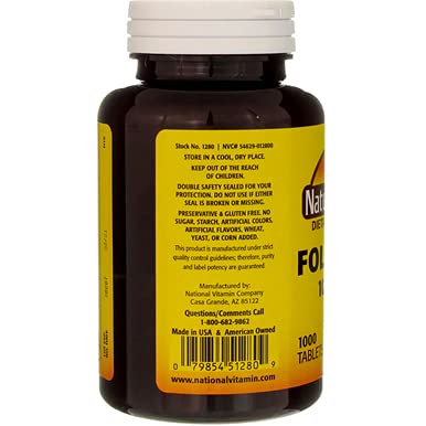 Nature's Blend Folic Acid 1000 mcg - 1000 Tablets Pack of 3