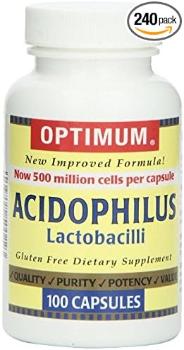 Optimum Acidophilus Lactobacilli Capsules 100 Count Pack of 4