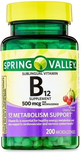 Spring Valley B12 500 mcg- Sublingual Cherry Flavor 200 ct (Pack of 2) Set by Basket Goods