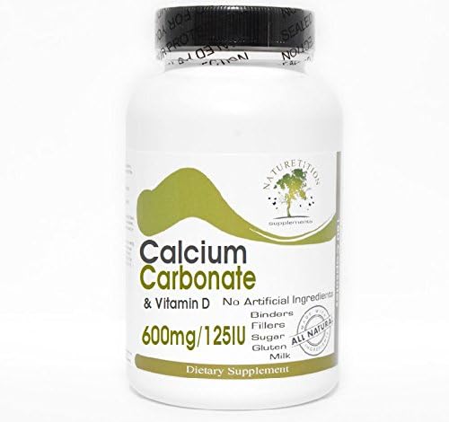 Calcium Carbonate 600mg &amp Vitamin D 125IU ~ 100 Capsules - No Additives ~ Naturetition Supplements
