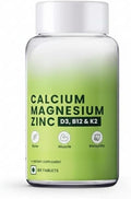 Calcium Magnesium Zinc with Vitamin D3 &amp B12 1000mg I 60 Veg Tablets|Support Strong Joints Health |for Both Men &amp Women 1 Count 60 Capsules