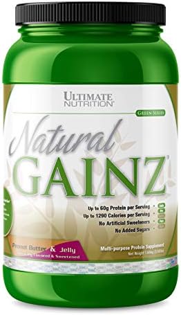 Ultimate Nutrition Natural Gainz Whey Protein Powder - Natural Gainer Protein with Micellar Casein and Milk Protein Peanut Butter and Jelly 3.6 Pounds