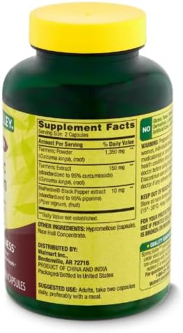 Spring Valley Turmeric Curcumin 1500mg- with Black Pepper Vegetarian Capsules 90ct +DRI Store Sticker.