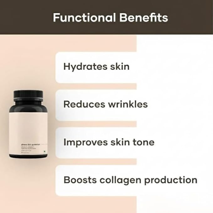 Glow Skin Gummies for Men - 30 Gummies| 30 Days Pack | Delicious Gummies with Vitamin C Hyaluronic Acid Vitamin E &amp Biotin | Deeply Hydrates and Promotes Skin Regeneration
