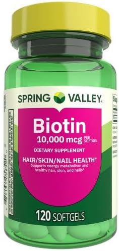 H4U Spring Valley Biotin Dietary Supplement Softgels for Hair/Skin/Nails Health 10000 mcg 120 Count