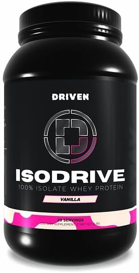Driven Nutrition IsoDrive Whey Isolate Protein Powder 2lb (Vanilla) – 25g Protein Enzyme Enhanced for Absorption Ultra Clean