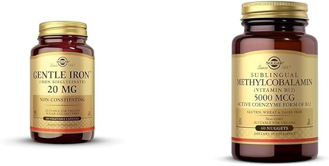Solgar Gentle Iron - Ideal for Sensitive StomachsRed Blood Cell Supplement &amp Methylcobalamin (Vitamin B12) 5000 mcg 60 Nuggets