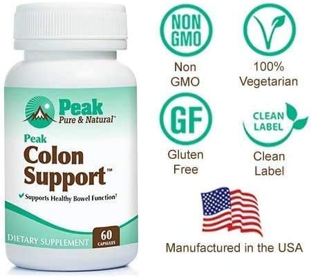 Peak Pure &amp Natural Colon Support - Colon Cleanse and Detox Supplement for Digestive Health - Gut Health Support with Inulin and Senna Leaf Extracts - with Fiber Prebiotics and Probiotics - 3 Pa