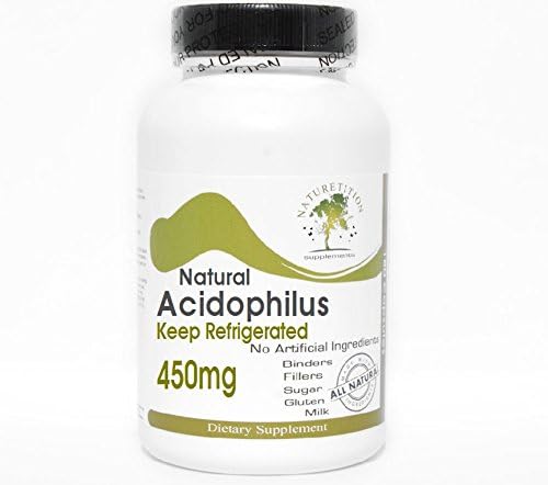 Natural Acidophilus 450mg - 500 Million Live Active Cultures - Keep Refrigerated ~ 100 Capsules - No Additives ~ Naturetition Supplements