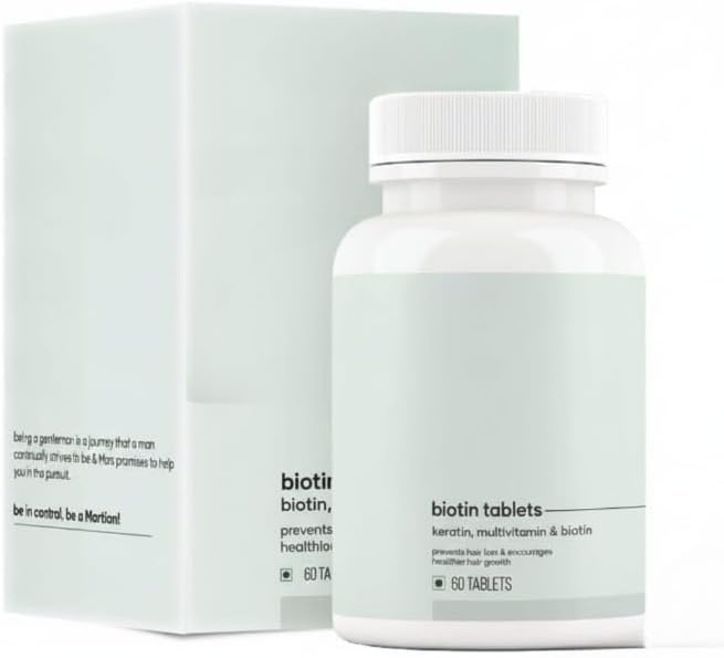 GHC Hair Biotin - 100% Vegan 60 Tablets (Pack of 1) | Promotes Healthy &amp Strong Hair Growth Powered with Keratin Amino Acids Grape Seed Extract &amp Other Natural Supplements