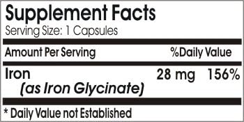 Iron Glycinate 50mg // 100 Capsules // Pure // by PureControl Supplements