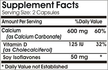 Calcium Carbonate 600mg with Vitamin D and Soy Isoflavone ~ 100 Capsules - No Additives ~ Naturetition Supplements