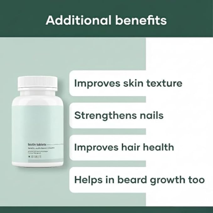 GHC Hair Biotin - 100% Vegan 60 Tablets (Pack of 1) | Promotes Healthy &amp Strong Hair Growth Powered with Keratin Amino Acids Grape Seed Extract &amp Other Natural Supplements
